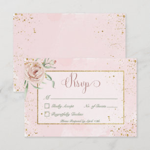 Cartons Réponse Mariage Blush Roses & Gold Accents