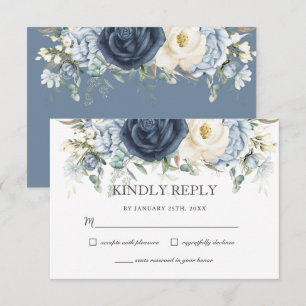 Cartons Réponse Mariage Bohème Dusty Blue Navy Ivoire Floral Sage