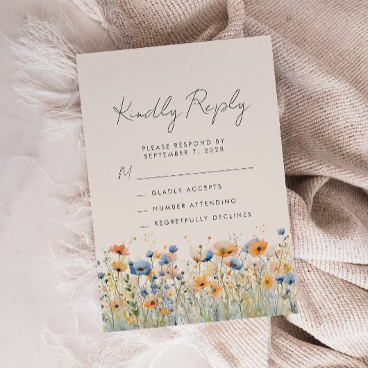 Cartons Réponse Mariage Bohème Fleur Orange Bleu Beige