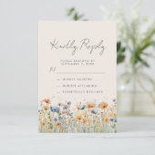 Cartons Réponse Mariage Bohème Fleur Orange Bleu Beige (Debout devant)
