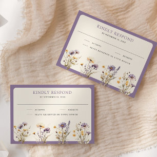 Cartons Réponse Mariage Bohème Fleur Sauvage Violet Poussiéreux