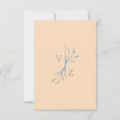 Cartons Réponse Mariage Bohème Minimaliste Bleu Beige Feuille Mono (Dos)