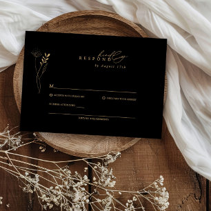 Cartons Réponse Mariage Bohème Moderne Noir et Or Floral