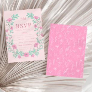 Cartons Réponse Mariage bohème rose turquoise vert fleuri