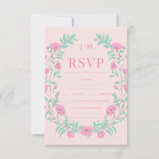 Cartons Réponse Mariage bohème rose turquoise vert fleuri (Devant)