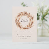 Cartons Réponse Mariage bohème rustique moderne avec herbe de pamp (Debout devant)