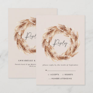 Cartons Réponse Mariage bohème rustique moderne avec herbe de pamp