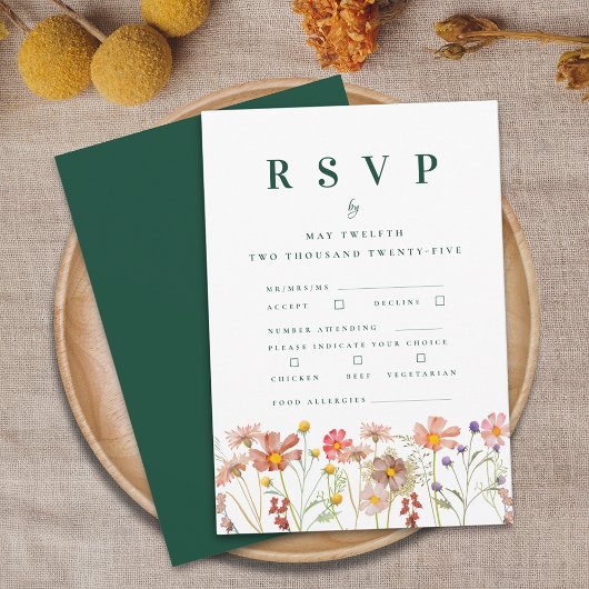 Cartons Réponse Mariage Boho Fall Fleur sauvage Options de repas