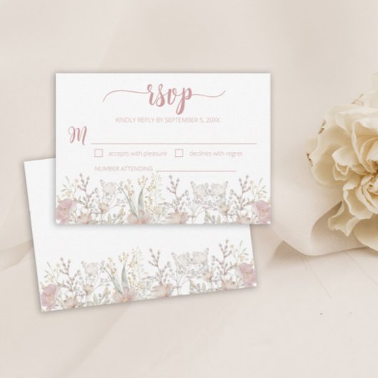 Cartons Réponse Mariage Boho Fleur sauvage simple