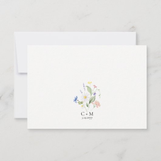 Cartons Réponse Mariage Boho Fleur sauvage simple et élégant (Dos)