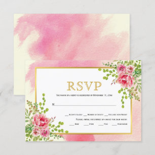 Cartons Réponse Mariage boho floral à cadre doré rose