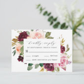 Cartons Réponse Mariage Boho Floral Bourgogne Rose Peach Or (Debout devant)