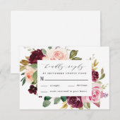 Cartons Réponse Mariage Boho Floral Bourgogne Rose Peach Or (Devant / Derrière)