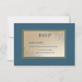 Cartons Réponse Mariage Boho floral rectangle or Marine (Devant)