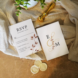 Cartons Réponse Mariage botanique à feuilles d'automne minimales