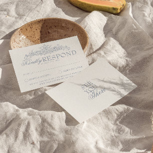 Cartons Réponse Mariage Botanique Bleu Poussiéreux de Style Ancien