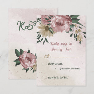Cartons Réponse mariage botanique de fleurs de champagne rose