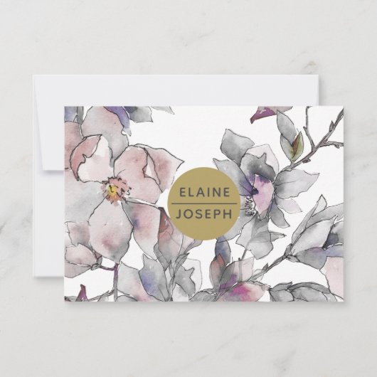 Cartons Réponse Mariage Botanique de Jardin Floral Rose et Or (Dos)