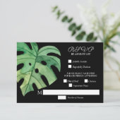 Cartons Réponse Mariage botanique de la feuille de Monstera tropic (Debout devant)