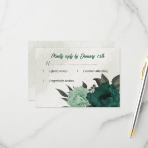 Cartons Réponse mariage botanique des fleurs vert émeraude