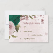 Cartons Réponse mariage botanique des fleurs vert émeraude rose (Devant)