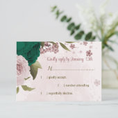 Cartons Réponse mariage botanique des fleurs vert émeraude rose (Debout devant)