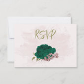 Cartons Réponse mariage botanique des fleurs vert émeraude rose (Dos)