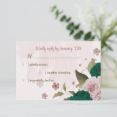 Cartons Réponse mariage botanique des fleurs vert émeraude rose (Debout devant)