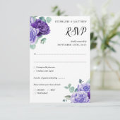 Cartons Réponse Mariage botanique d'Eucalyptus aux fleurs violette (Debout devant)
