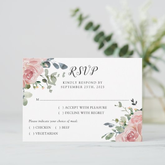 Cartons Réponse Mariage botanique Dusty Rose Eucalyptus (Debout devant)