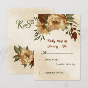Cartons Réponse mariage botanique fleuri en terre cuite rustique