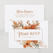 Cartons Réponse Mariage botanique floral d'automne orange brûlé (Devant / Derrière)