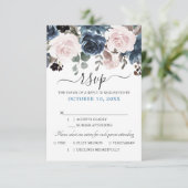 Cartons Réponse Mariage Botanique Floral Rose Pâle Bleu Poussiéreu (Debout devant)