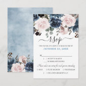 Cartons Réponse Mariage Botanique Floral Rose Pâle Bleu Poussiéreu (Devant / Derrière)