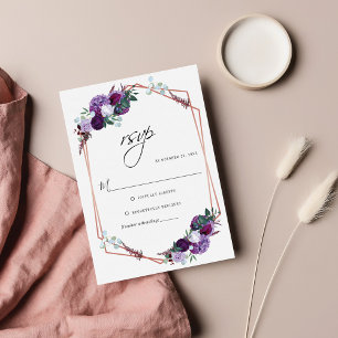 Cartons Réponse Mariage botanique géométrique floral violet