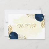 Cartons Réponse mariage botanique navy et fleurs blanches or (Dos)