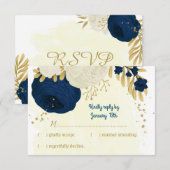 Cartons Réponse mariage botanique navy et fleurs blanches or (Devant / Derrière)