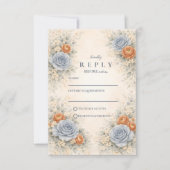 Cartons Réponse Mariage Botanique Rose Bleue (Devant)