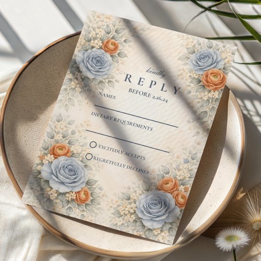 Cartons Réponse Mariage Botanique Rose Bleue