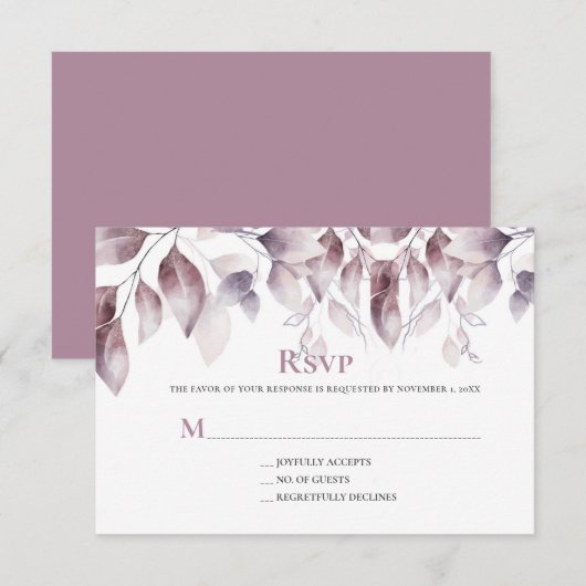 Cartons Réponse Mariage Botanique Rose Mauve Rustique (Devant / Derrière)