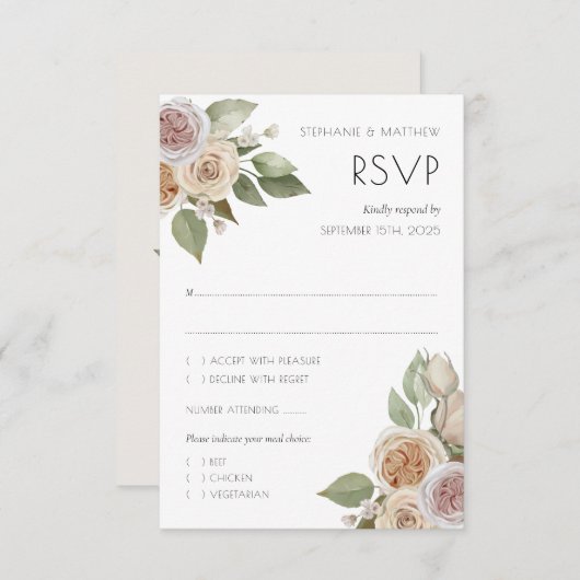 Cartons Réponse Mariage botanique Rose Pêche Rose Poussiéreuse (Devant / Derrière)