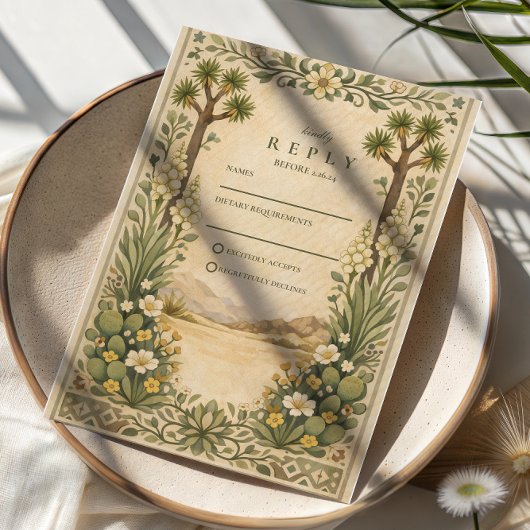 Cartons Réponse Mariage botanique rustique dans le désert