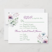 Cartons Réponse Mariage botanique Sage Green et Plum Purple (Devant)