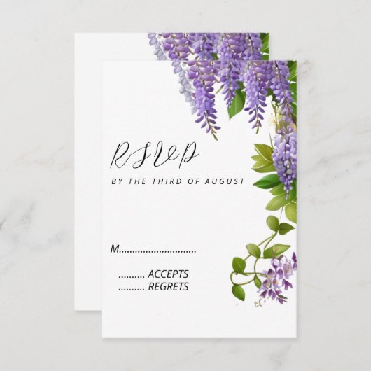 Cartons Réponse Mariage Botanique Suspendu Wisteria Violet (Devant / Derrière)