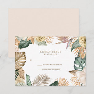 Cartons Réponse Mariage botanique tropical floral or mauve