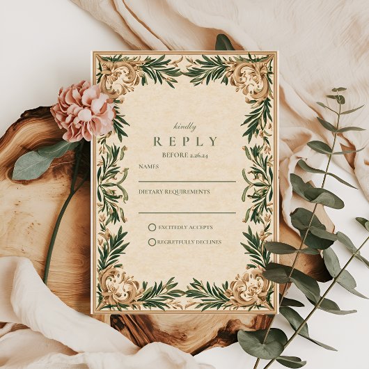 Cartons Réponse Mariage Botanique Vert Vintage