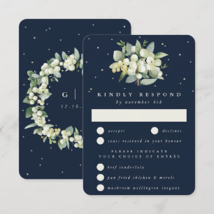 Cartons Réponse Mariage Bouquet Navy foncé Snowberry + Eucalyptus