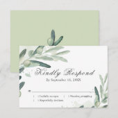 Cartons Réponse Mariage Branche de pousse d'olive élégante (Devant / Derrière)