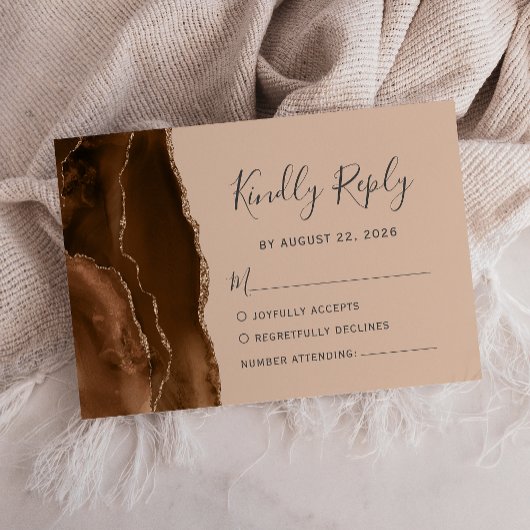 Cartons Réponse Mariage Brun Moka Agate Tan