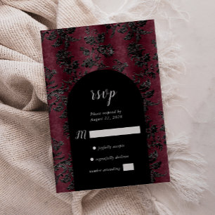 Cartons Réponse Mariage Burgundy Noir Damassé Arche